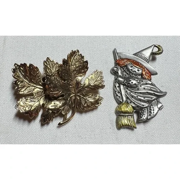 Vintage Leaf/Fall Brooch Lot of 6 Gold Tone Fall Theme Pins Mixed Styles Jewelry - Picture 2 of 7